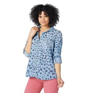 New SIDE STITCH Button Front Animal Print Denim Shirt Size XS